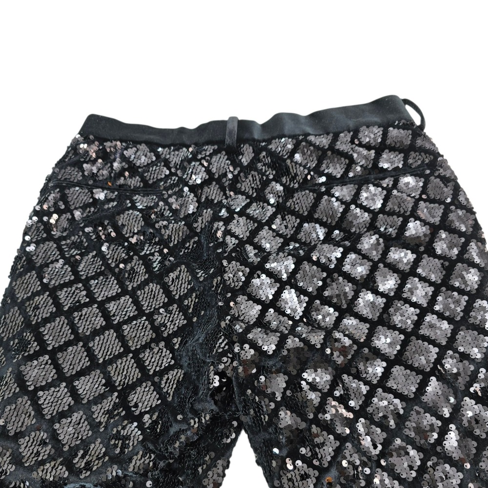 ASOS Design Suit Mens 38/31 Black Sequin Velvet Shawl Lapel Belted Luxury Disco - Picture 13 of 16